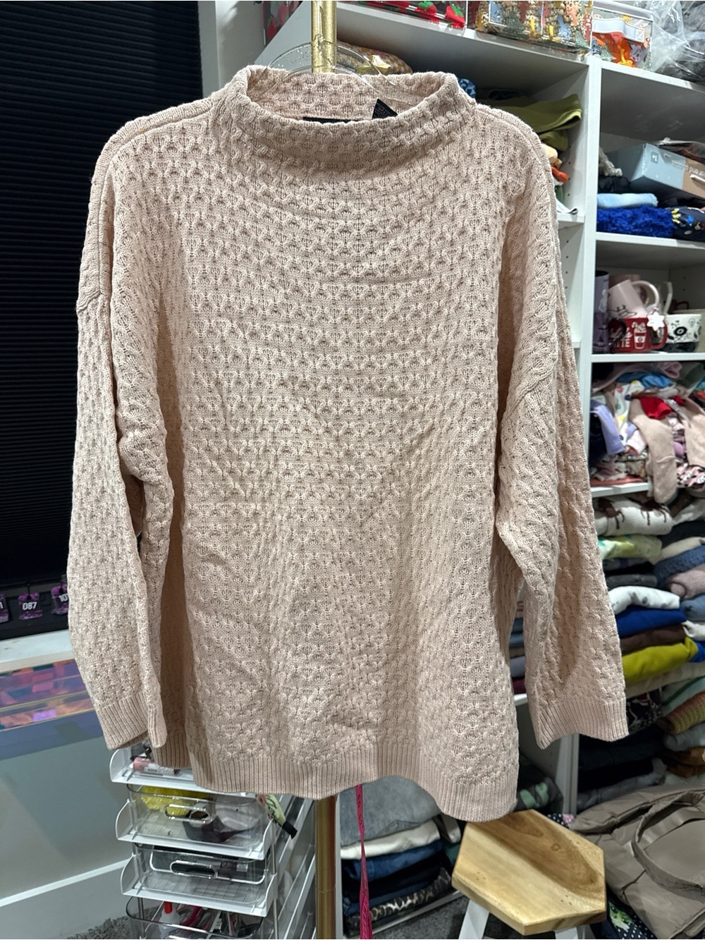 New tags Preswick & Moore pink Cable Knit mock neck Sweater plus 3X fall boho